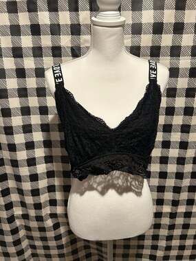 Black Lace Logo Strap Longline Bralette
